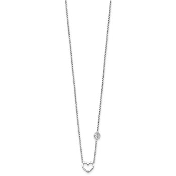 Sterling Silver Rhodium-plated CZ & Heart w/ 2in Ext. Children's Necklace — alternate view