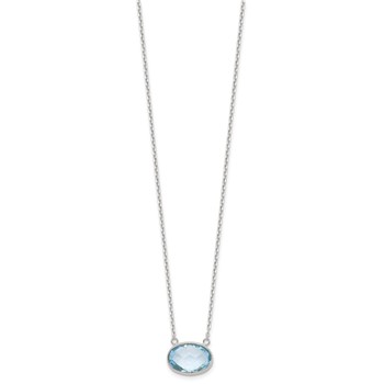 Sterling Silver Polished Oval Blue Topaz 17in with .5in ext Necklace — alternate view