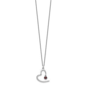 Sterling Silver Rhod-pltd Open Heart .06 Garnet 16in w/2in Ext Necklace — alternate view