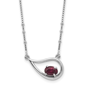 Sterling Silver Rhod-pltd Teardrop Rhod. Garnet 16in with 2in Ext Necklace
