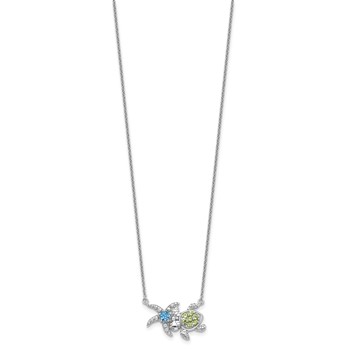 Sterling Silver Rhodium-plated Peridot and Light Swiss Blue Topaz Turtle Starfish 18.75 inch Necklace — alternate view