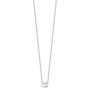Sterling Silver E-Coating CZ Heart 16in w/2in ext Necklace — alternate view