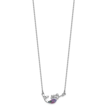 Sterling Silver Rh-plated Crystal Mermaid 17.25 w/2in Necklace — alternate view