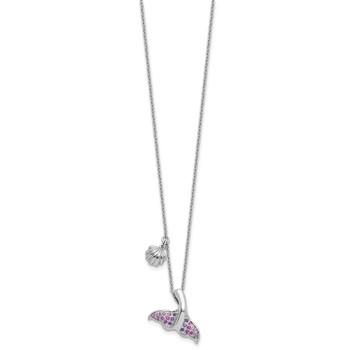 Sterling Silver Rhodium-plated Polished CZ Whale Tail 17.75in Necklace — alternate view