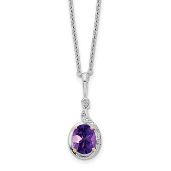 Sterling Silver/14k RH-plated Amethyst/Diamond 18in with 2in ext Necklace