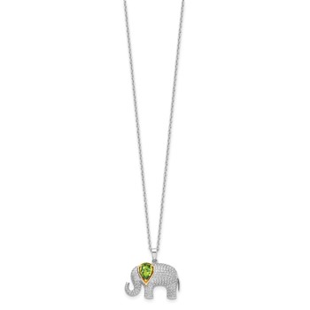 Sterling Silver/14k RH-pltd Peridot/Dia. Elephant 18in w/2in ext Necklace — alternate view