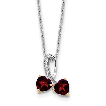 Sterling Silver/14k RH-plated Garnet/Diamond Heart 18in with 2in ext Necklace