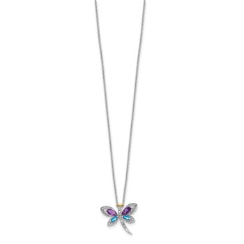 Sterling Silver/14k RH-pltd Amy/Bl Topaz/Dia. Dragonfly 18in Neckla — alternate view