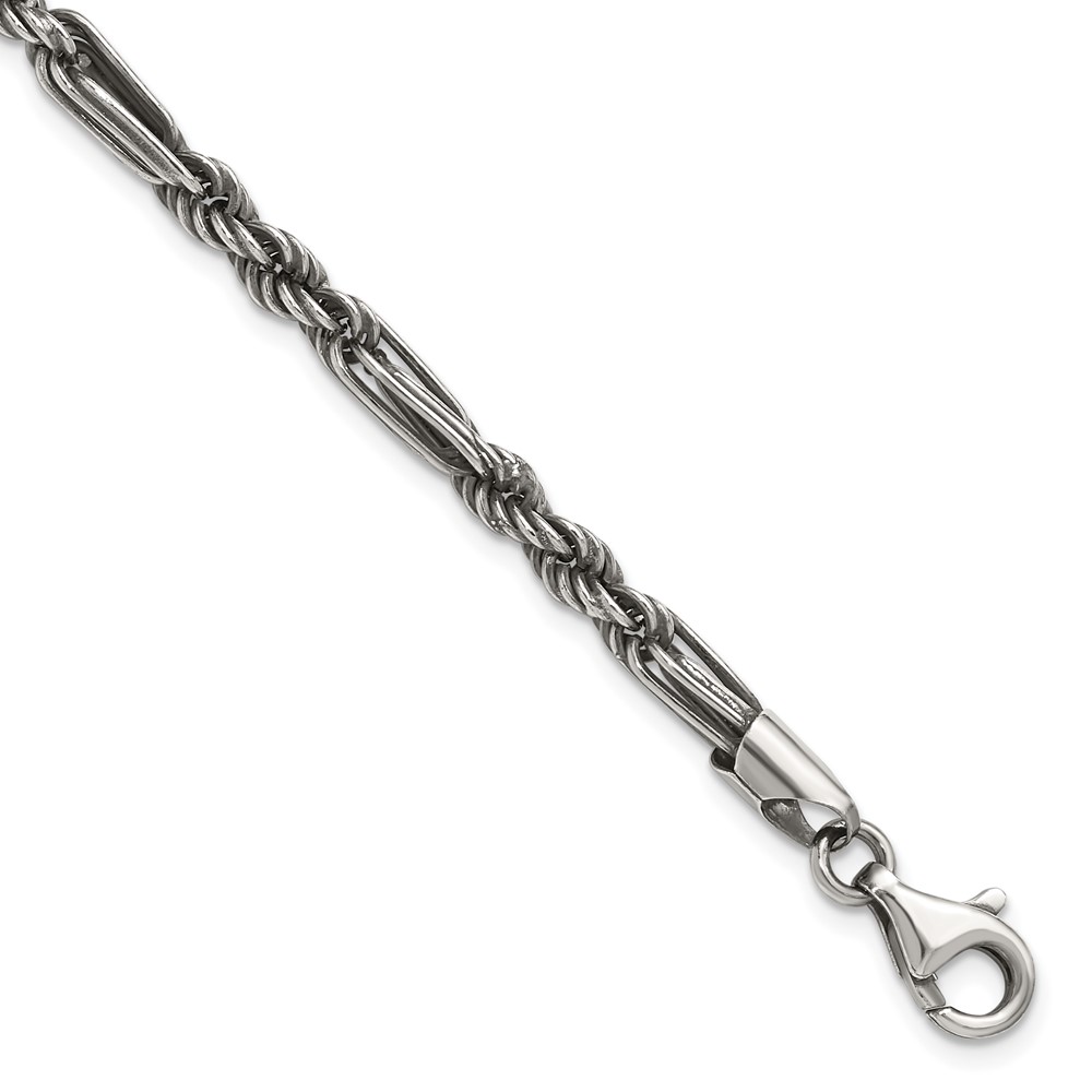 Sterling Silver Antiqued 8in Milano / Figaro Men's Bracelet