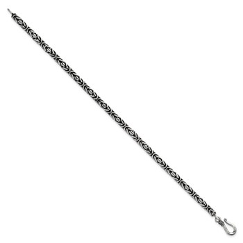 Sterling Silver Antiqued 4.0mm Byzantine 8 Inch Hook Clasp Mens Bracelet — alternate view