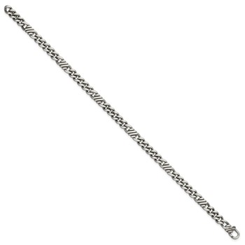 Sterling Silver Black Ruthenium-plated Brushed Fancy Curb Chain Mens 8.5 inch Bracelet — alternate view