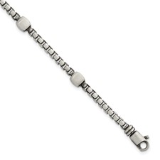 Mens Box Chain Bracelet Black Ruthenium Brushed Sterling Silver 8.5 inches