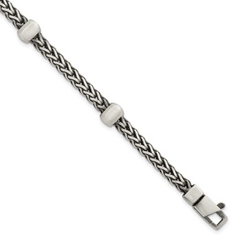 Sterling Silver Black Ruthenium-plated Brushed Franco Chain and Beads Mens 8.5 inch Bracelet