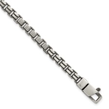 Mens Box Chain Bracelet Black Ruthenium Brushed Sterling Silver 8.5 inches Mens Box Chain Bracelet Black Ruthenium Brushed Sterling Silver 8.5 inches