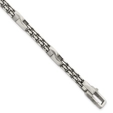 Mens Box Chain Bracelet Black Ruthenium Brushed Sterling Silver 8.5 inches Mens Box Chain Bracelet Black Ruthenium Brushed Sterling Silver 8.5 inches