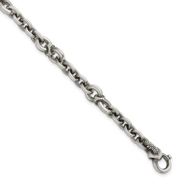 Sterling Silver Black Ruthenium-plated Brushed and Textured Fancy Cable Link Mens 8.5 inch Bracelet