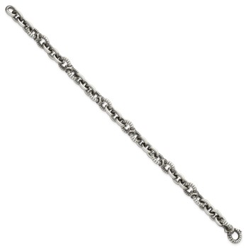 Sterling Silver Black Ruthenium-plated Brushed and Textured Fancy Link Mens 8.25 inch Bracelet — alternate view