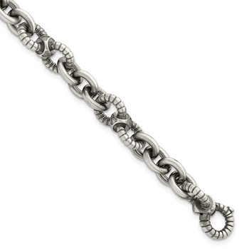 Sterling Silver Black Ruthenium-plated Brushed and Textured Fancy Link Mens 8.25 inch Bracelet