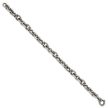 Sterling Silver Oxidized Polished and Textured Round Fancy Cable Link Mens 8.25 inch Bracelet — alternate view