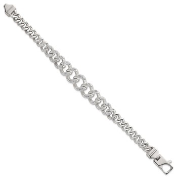 Sterling Silver Polished Graduated CZ Curb Link 9 Inch Men's Bracelet — alternate view