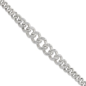 Sterling Silver Polished Graduated CZ Curb Link 9 Inch Men's Bracelet