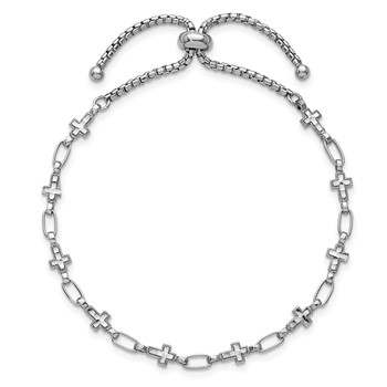 Sterling Silver Rhodium-plated Polished Cross and Rectangle Link Adjustable Bolo Bracelet — alternate view