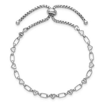 Sterling Silver Rhodium-plated Polished Heart and Rectangle Link Adjustable Bolo Bracelet — alternate view