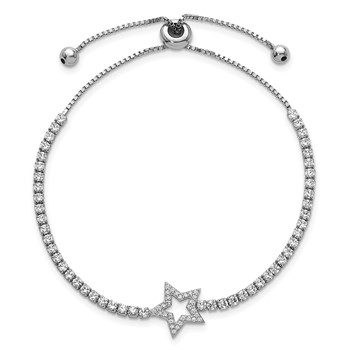 Sterling Silver Rhodium-plated Polished CZ Star Adjustable Bolo Bracelet — alternate view