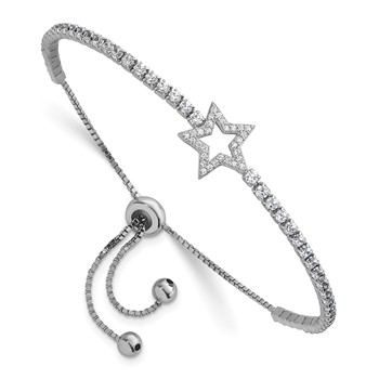 Sterling Silver Rhodium-plated Polished CZ Star Adjustable Bolo Bracelet