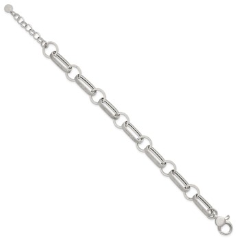 Sterling Silver Polished and Textured Oval and Round Link 7.5 inch with 1 inch Extender Bracelet — alternate view