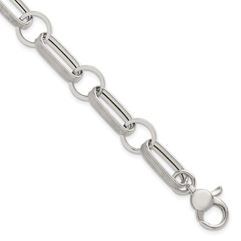 Sterling Silver Polished and Textured Oval and Round Link 7.5 inch with 1 inch Extender Bracelet