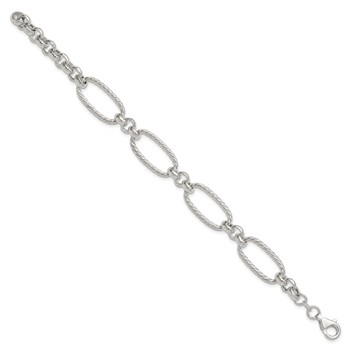 Sterling Silver Polished and Twisted Fancy Oval Link 7.5 inch Bracelet — alternate view