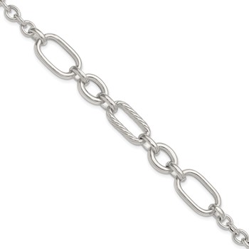 Sterling Silver Polished and Twisted Oval and Round Link 7.75 inch Bracelet