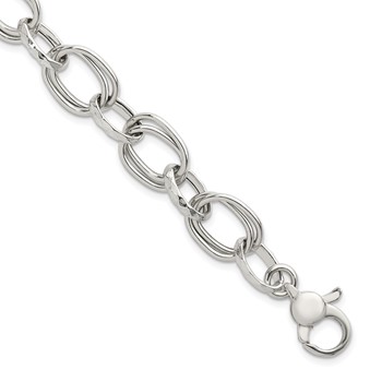 Sterling Silver Polished Double Link and Faceted Link 8 inch with 1 inch Extender Bracelet
