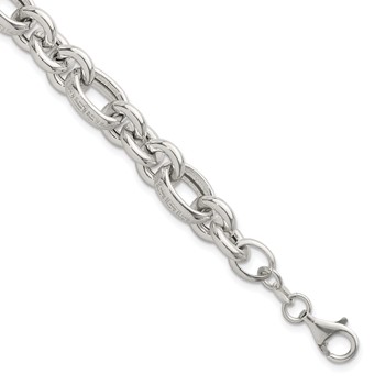 Sterling Silver Polished and Greek Key Links 7.5 inch Bracelet