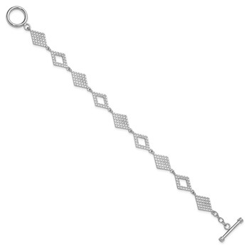 Sterling Silver Rhodium-plated Polished Diamond-Shape Textured 7.5 inch Toggle Bracelet — alternate view