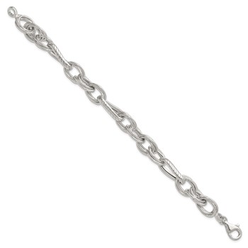 Sterling Silver Polished and Textured Triple Link and Twisted Link 8 inch Bracelet — alternate view