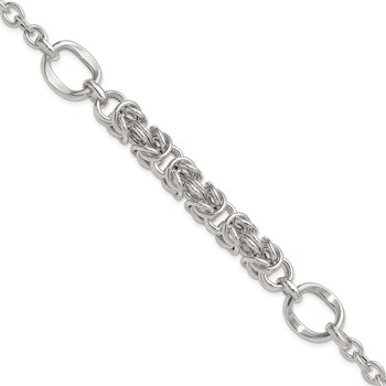 Sterling Silver Polished Fancy Byzantine Center 7.75 inch Bracelet