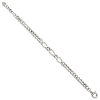 Sterling Silver Polished Mixed Curb Link 6.75 Inch with 1 Inch Extension Bracelet — alternate view
