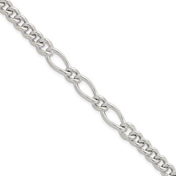 Sterling Silver Polished Mixed Curb Link 6.75 Inch with 1 Inch Extension Bracelet