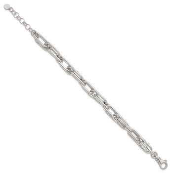 Sterling Silver Polished Oval Double Link 7.5 inch with 1 inch Extender Bracelet — alternate view