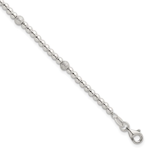 Sterling Silver Polished and Textured Beaded Bracelet