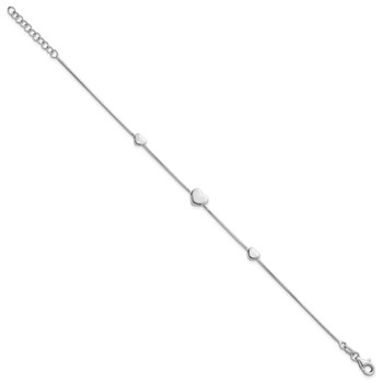 Sterling Silver Rhodium-plated Three Hearts 7 inch with 1 inch Extension Bracelet — alternate view