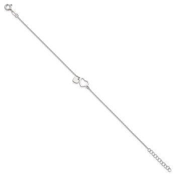 Sterling Silver Polished Double Heart 7 inch with 1 inch Extension Bracelet — alternate view