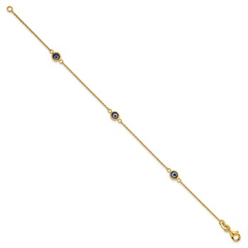 Sterling Silver Gold -tone Polished and Glass Evil Eye 7.25 inch Bracelet — alternate view