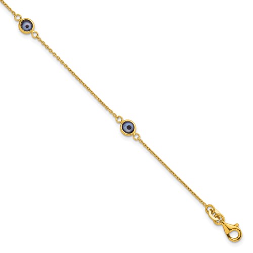 Sterling Silver Gold-tone Polished and Glass Evil Eye 7.25in Bracelet
