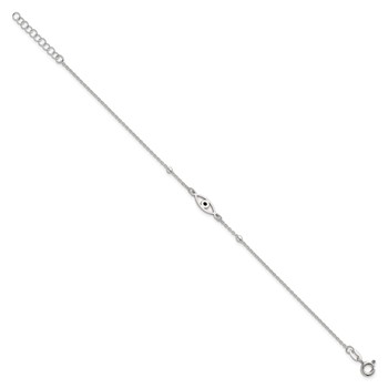 Sterling Silver Polished Beaded Black Enamel Evil Eye 7 inch with 1 inch Extension Bracelet — alternate view