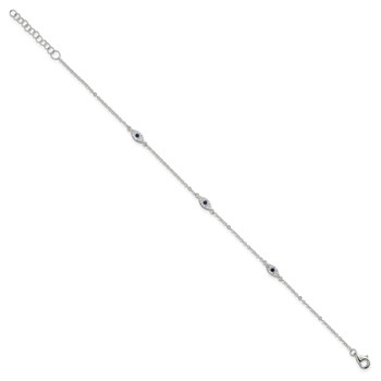 Sterling Silver Polished Blue and White CZ Evil Eye 7 Inch with 1 Inch Extension Bracelet — alternate view