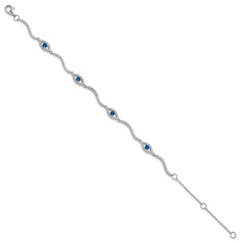 Sterling Silver Rhodium-plated Polished Lab Created Spinel and CZ Evil Eye 6 Inch with 2 Inch Extension Bracelet — alternate view