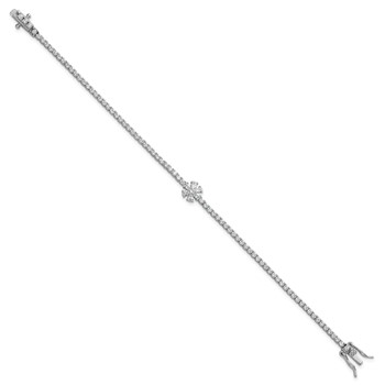 Sterling Silver Rhodium-plated Polished CZ Flower 7.25 inch Tennis Bracelet — alternate view
